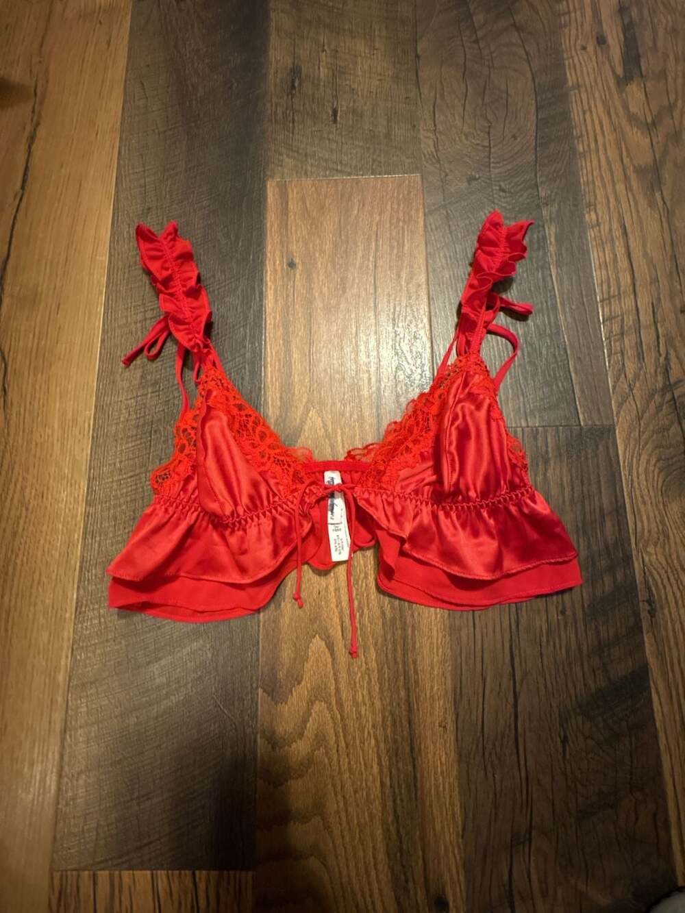 For Love & Lemons Red Lace Ruffle Bralette Size S
